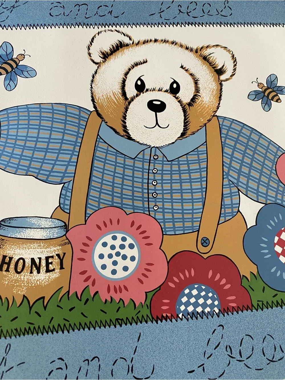 Vintage 1980s 90s 4 Vinyl Placemats Honey and Bees Teddy Bear Country Kitchen
